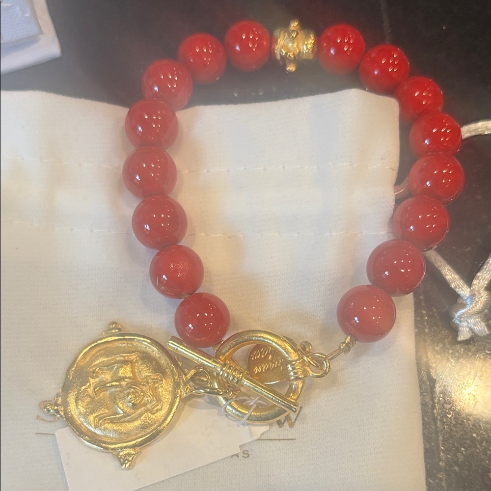 Susan Shaw Gold and Red Beaded Bracelet